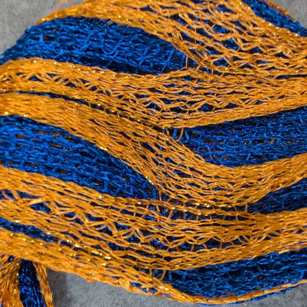 Blue Orange Striped Net Scarf Fringe Sparkle Women Auburn Tigers Colors - Picture 4 of 4